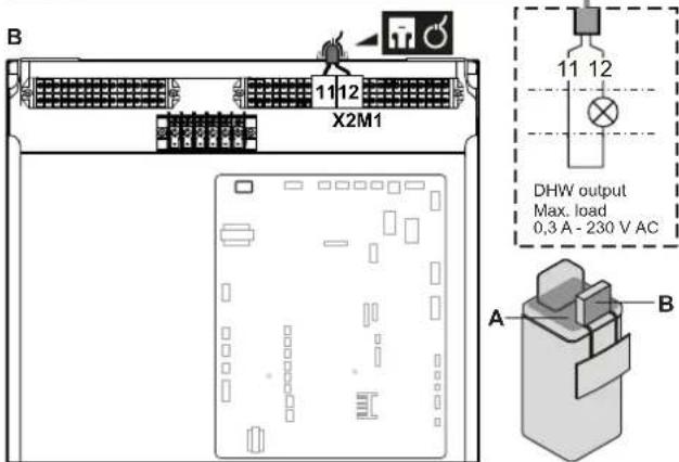 B 11 12 X2M1 11 12 DHW output Max. load 0,3 A - 230 V AC A B