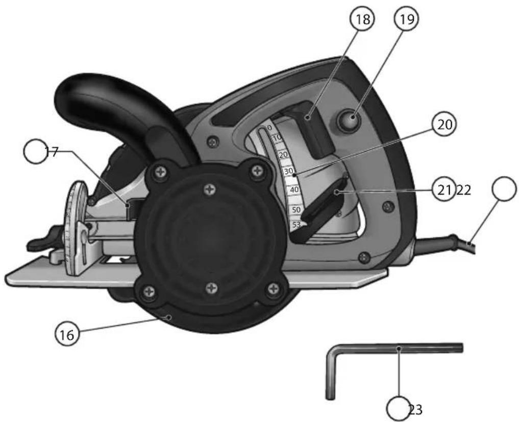 Technical diagram of a mechanical device with numbered parts and a scale, likely for assembly or maintenance instructions.