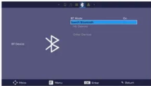 BT Node Search Bluetooth MT Devices Other Devices BT Device Move Menu Enter Return