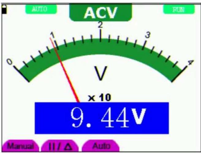 AUTO ACV RUN 0 1 2 3 4 V ×10 9.44V Manual II/Δ Auto