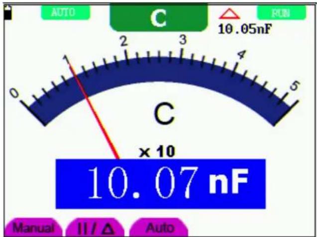 AUTO C 10.05nF 2 3 4 5 C ×10 10.07 nF Manual II / Δ Auto