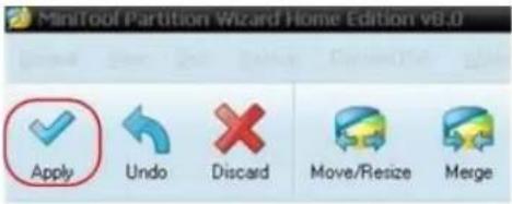 MiniTool Partition Wizard Home Edition v8.0 Apply Undo Discard Move/Resize Merge