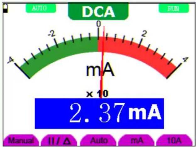 AUTO DCA RUN -4 -2 0 2 4 mA x 10 2.37mA Manual II/Δ Auto mA 10A
