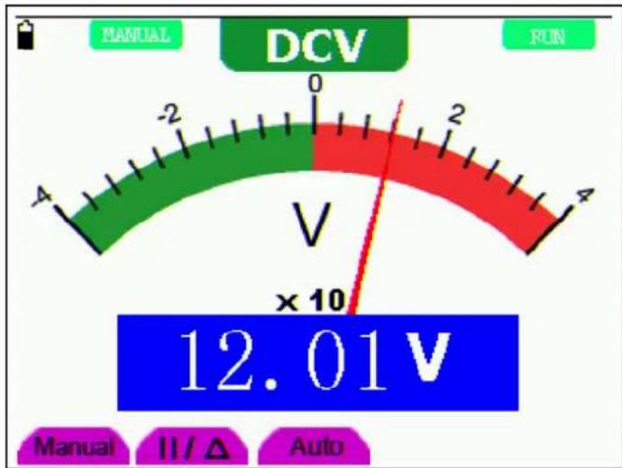 MANUAL DCV FUN -4 -2 0 2 4 V × 10 12.01 V Manual II/Δ Auto
