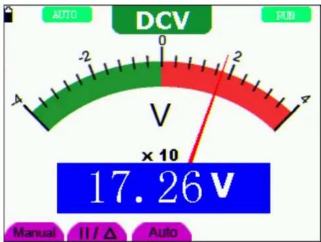 DCV AUTO RUN -4 -2 0 2 4 V x 10 17.26 V Manual II / Δ Auto