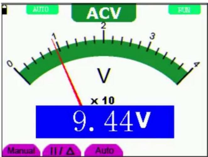 AUTO ACV FUN 0 1 2 3 4 V ×10 9.44V Manual II/Δ Auto