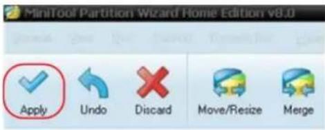 MiniTool Partition Wizard Home Edition v8.0 Apply Undo Discard Move/Resize Merge