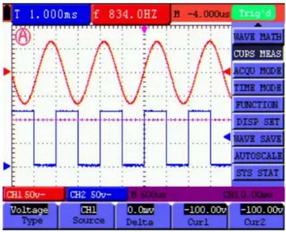 Owon SDS5032E-V - Setting the cursor measurement in normal mode - 1
