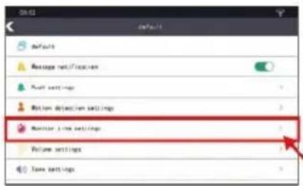 default Message notifications Panel settings Motion projection settings Monitor Line settings Volume settings Time settings