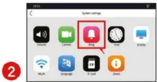 System settings Volume Centers Ring Time Display WLAN Language 9 card About