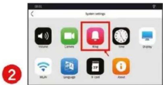 System settings Volume Camera Ring Time Display WLAN Sanguage TIP Card About