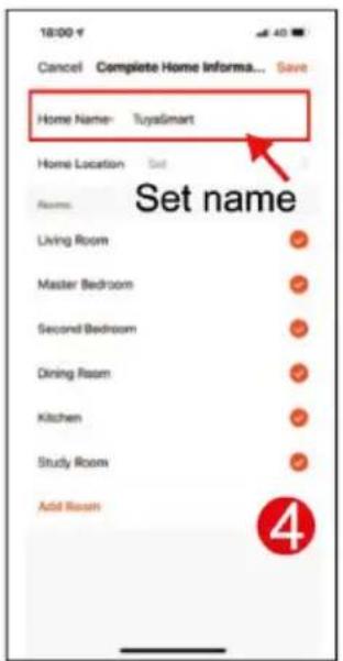 18:00 Cancel Complete Home Informa... Save Home Name Tuysmart Home Location Set Rooms Set name Living Room Master Bedroom Second Bedroom Dining Room Kitchen Study Room Add Room 4