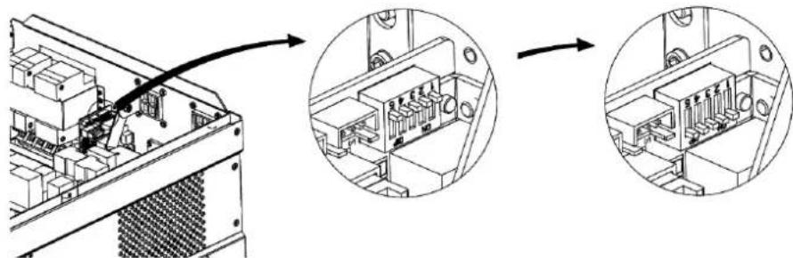 Technical diagram showing assembly process with labeled components and magnified views of internal structure
