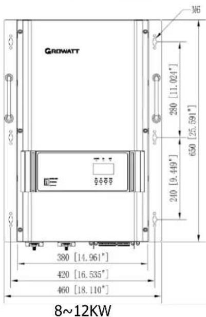GROWATT 380 [14.961"] 420 [16.535"] 460 [18.110"] 8~12KW 240 [9.449"] 280 [11.024"] 650 [25.591"] N6