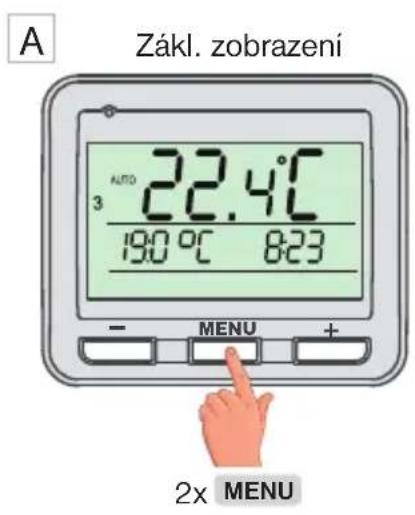 A Zákl. zobrazení 3 22.4°C 190 °C 8:23 - MENU + 2x MENU