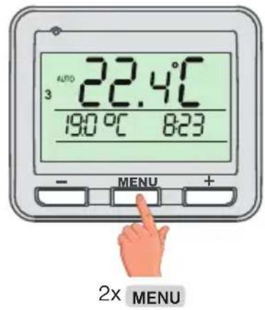 AUTO 3 22.4°C 19:0 °C 8:23 - MENU + 2x MENU