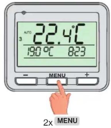 3 22.4°C 19.0°C 8:23 - MENU + 2x MENU