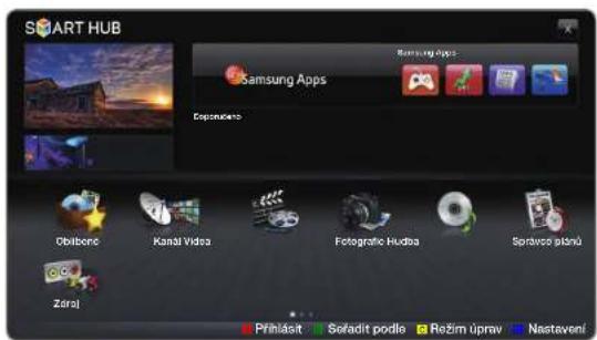 SMART HUB Samsung Apps Obilbone Kanai Video Fotografie Hudba Spravce planu Zeraj Přihlásít Seřadit podle Režim uprav Nastavení