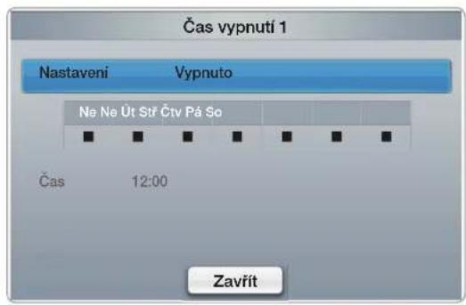 Čas vypnutí 1 Nastavení Vypnuto Ne Ne Út Stř Čtv Pá So Čas 12:00 Zavřit