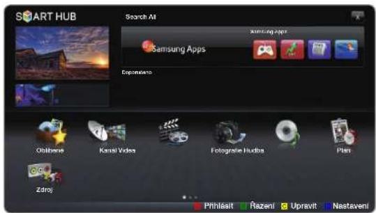 SMART HUB Search AI Samsung Apps Exponenovo Chilhene Kanal Video Fotografie Videos Plan Zdroj: Přihlásit Řezeni Upravit Nastaveni