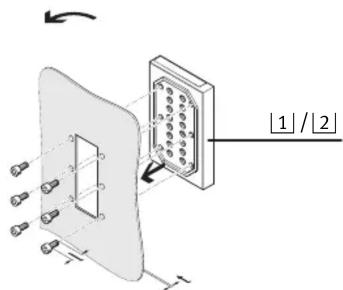 Diagram showing a component assembly with labeled parts and directional arrows indicating rotation or assembly.