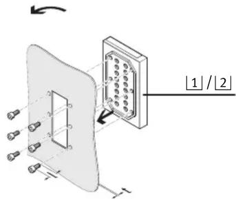 Diagram showing a component assembly with pins and a labeled section [1]/[2] indicating a pin configuration or assembly.