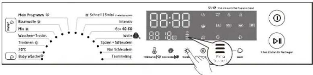 Mein Programm Baumwolle Mix ip Waschen+ Trocken Trocknen 20°C Baby Wäsche Schnell 15min/ 10:30:40pm Intensiv Eco 40-60 Wolle Spüen + Schleudem Nur Schleudem Trommelng Extra Trocken
