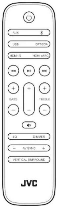 AUX USB OPT/COA HDMI1/2 HDMI 6ARC BASS TREBLE EQ DIMMER AV SYNC + VERTICAL SURROUND JVC