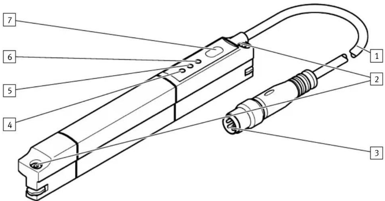 Technical diagram of a mechanical device with numbered parts labeled 1 through 7
