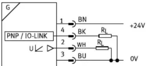 G PNP / IO-LINK 1 BN 4 BK RL 2 WH RL 3 BU +24V 0V