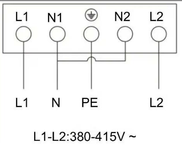 L1 N1 N2 L2 L1 N PE L2 L1-L2:380-415V ~