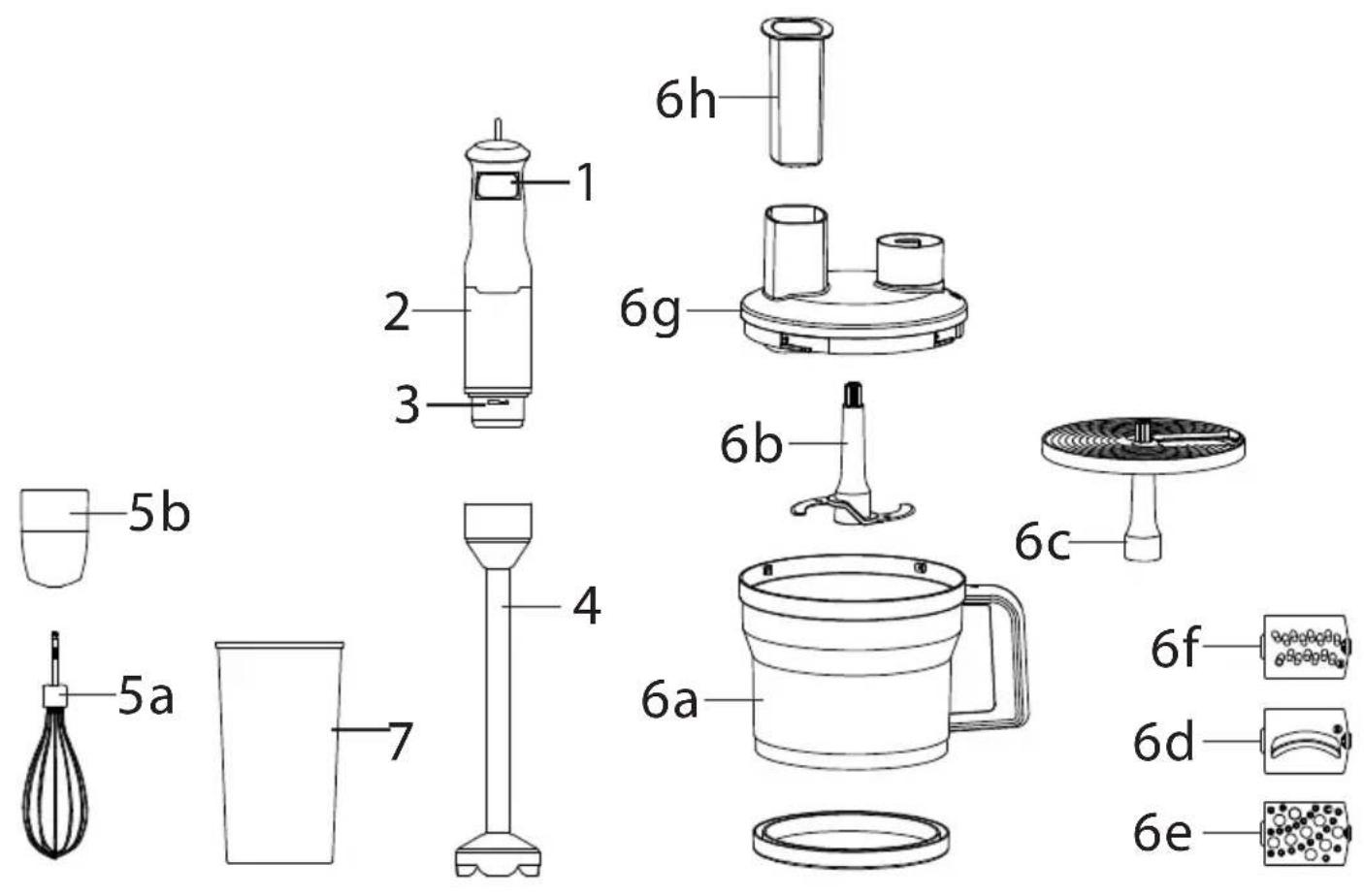 Labeled diagram of a kitchen appliance with numbered parts for identification