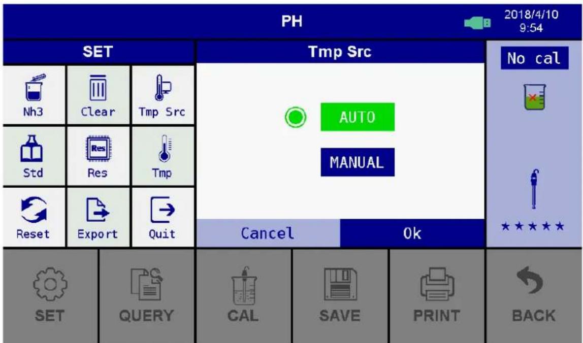 PH 2018/4/10 9:54 SET Tmp Src No cal Nh3 Clear Tmp Src AUTO MANUAL Std Res Tmp Reset Export Quit Cancel Ok ★★★★★ SET QUERY CAL SAVE(PRINT) BACK