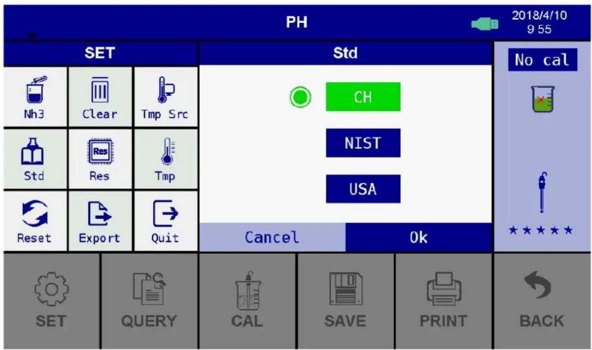 PH 2018/4/10 9 55 SET Std No cal Nh3 Clear Tmp Src CH NIST USA Std Res Tmp Reset Export Quit Cancel Ok ★★★★★ SET QUERY CAL SAVE(PRINT) →BACK