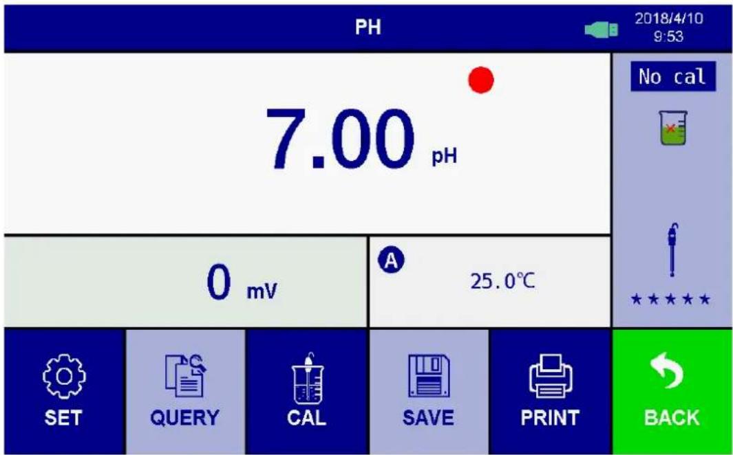 PH 2018/4/10 9:53 7.00 pH No cal A 25.0°C 0 mV SET QUERY CAL SAVE PRINT BACK