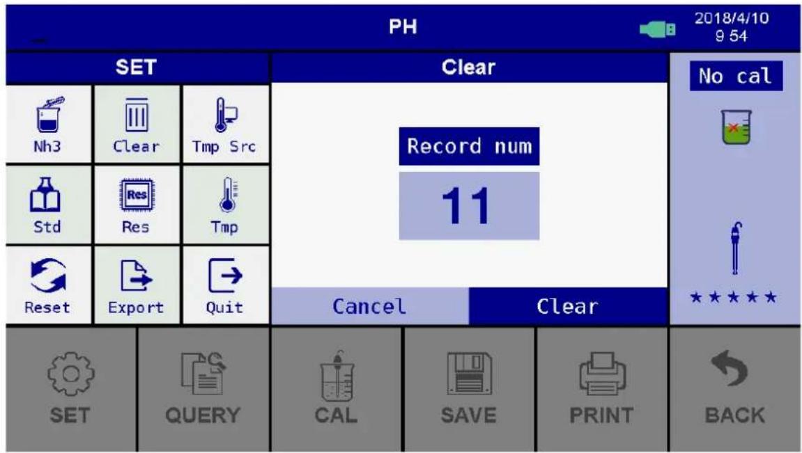 PH 2018/4/10 9 54 SET Clear No cal Nh3 Clear Tmp Src Record num 11 Std Res Tmp Reset Export Quit Cancel Clear ★★★★★ SET QUERY CAL SAVE PRINT BACK