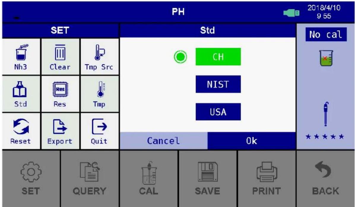 PH 2018/4/10 9 55 SET Std No cal Nh3 Clear Tmp Src CH NIST USA Std Res Tmp Reset Export Quit Cancel Ok ★★★★★ SET QUERY CAL SAVE PRINT BACK