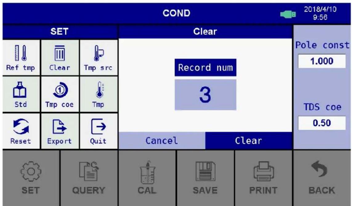 COND 2018/4/10 9:56 SET Clear Pole const 1.000 Record num 3 TDS coe 0.50 Reset Export Quit Cancel Clear SET QUERY CAL SAVE PRINT BACK