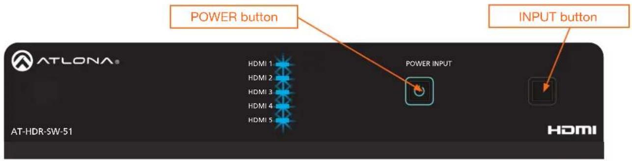 POWER button HDMI 1 HDMI 2 HDMI 3 HDMI 4 HDMI 5 POWER INPUT INPUT button AT-HDR-SW-51 HDMI