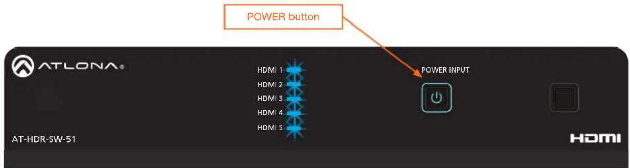 POWER button HDMI 1 HDMI 2 HDMI 3 HDMI 4 HDMI 5 POWER INPUT AT-HDR-SW-51 HDMI