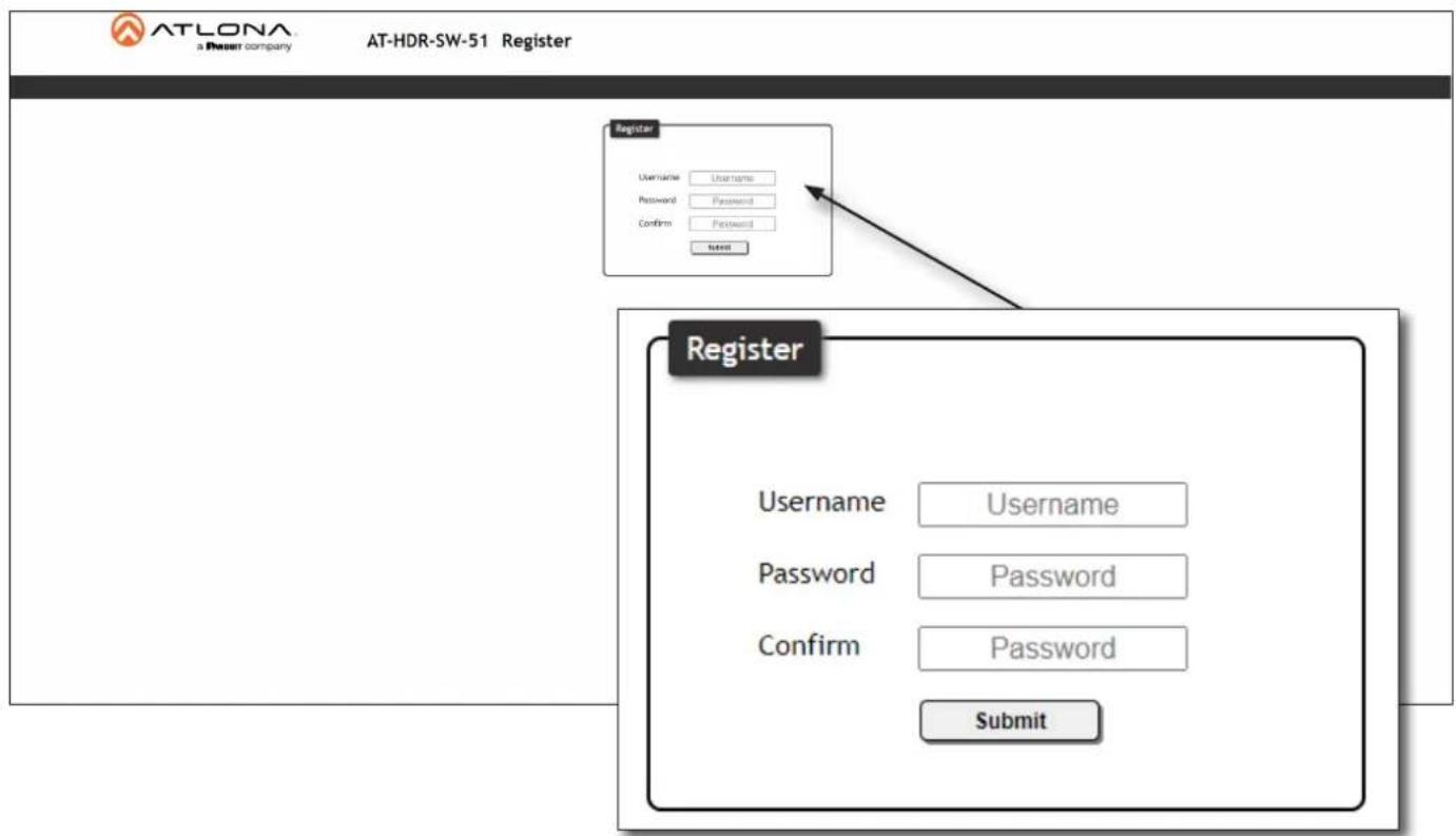 ATLONA a Passer company AT-HDR-SW-51 Register Register Username Username Password Password Confirm Password Submit Register Username Username Password Password Confirm Password Submit