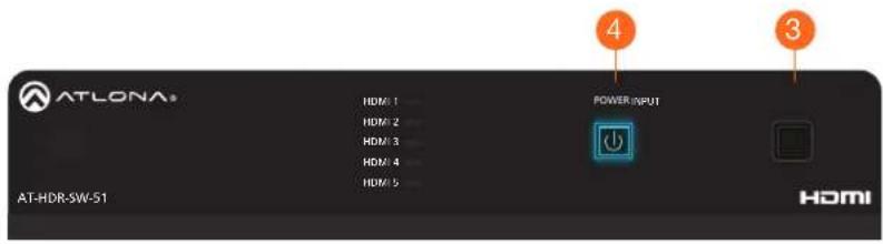 ATLONA HDMI 1 HDMI 2 HDMI 3 HDMI 4 HDMI 5 POWER INPUT 4 3 AT-HDR-SW-51 HDMI