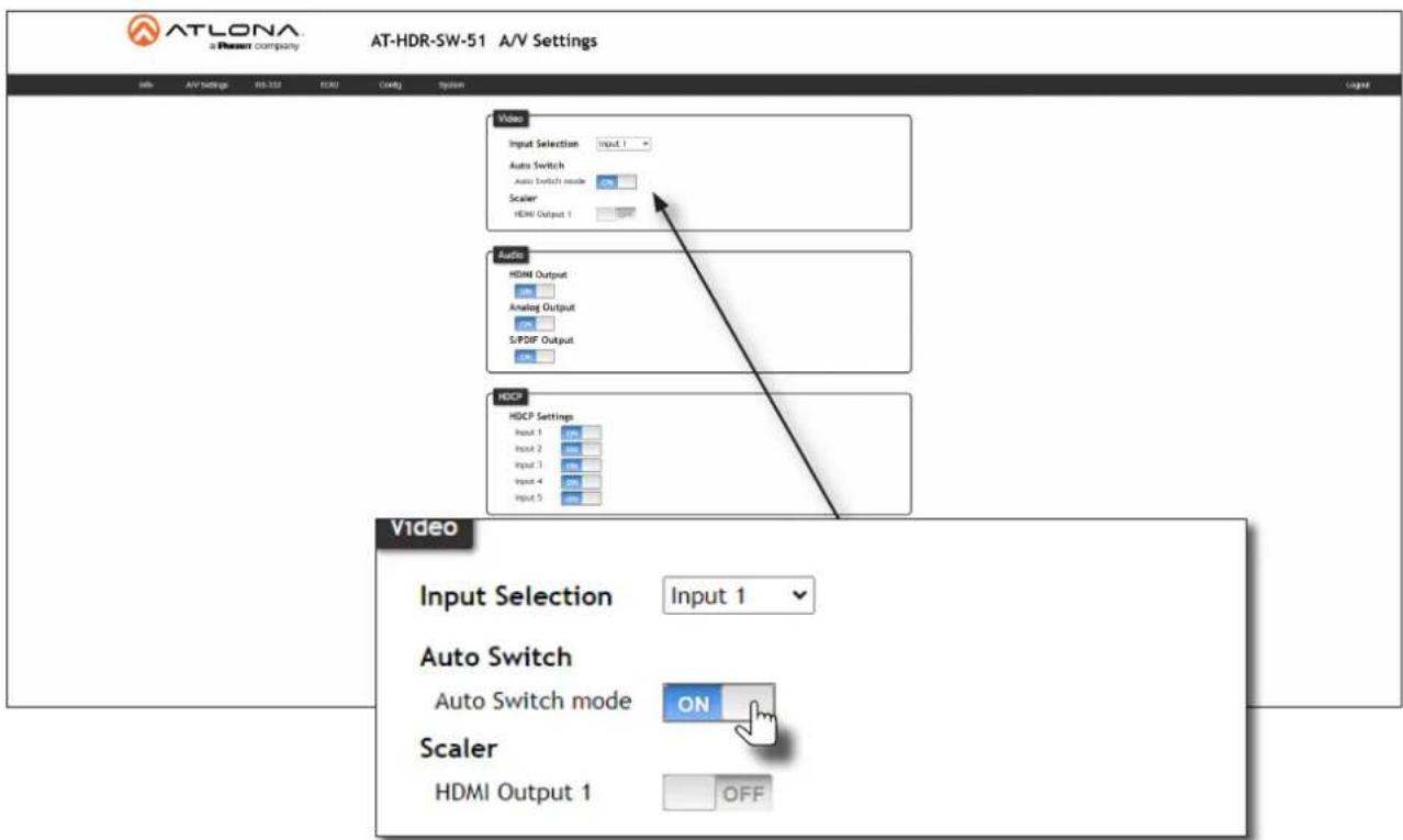 AT-LONA a Resort company AT-HDR-SW-51 A/V Settings Info AV Settings MS-332 EXXI Config System Video Input Selection Input 1 Auto Switch Auto Switch mode Scaler HDMI Output 1 Audio HDMI Output Analog Output S/PDIF Output HDCP HDCP Settings Input 1 Input 2 Input 3 Input 4 Input 5 Video Input Selection Input 1 Auto Switch Auto Switch mode ON Scaler HDMI Output 1 OFF