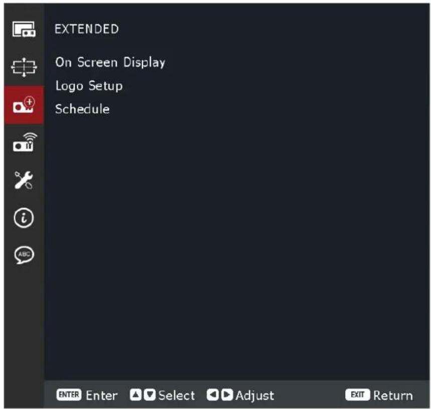 EXTENDED On Screen Display Logo Setup Schedule ENTER Enter ▲ Select ▶ Adjust EXIT Return