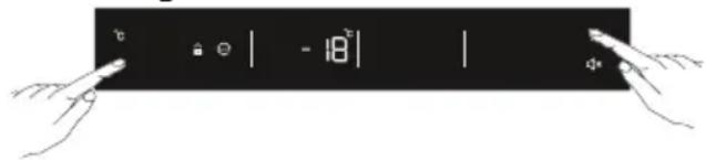 Diagram showing two hands pointing at a black control panel with display icons and numerical values