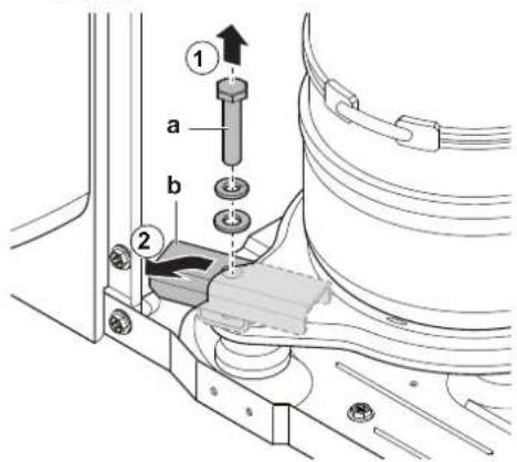 Technical diagram showing mechanical assembly with labeled parts and directional arrows