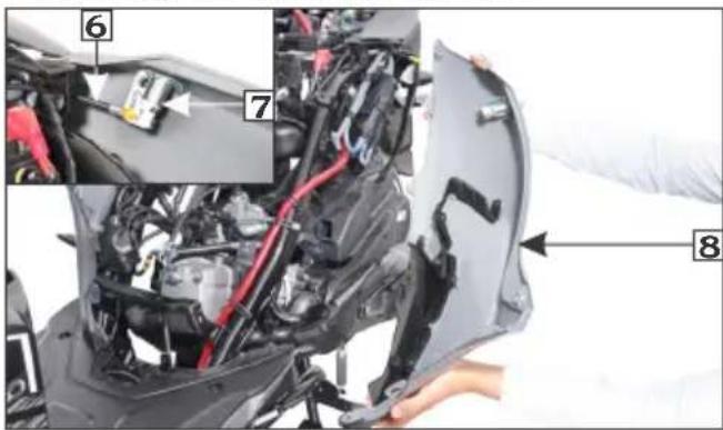 Technical diagram of a vehicle engine compartment with numbered parts and component labels