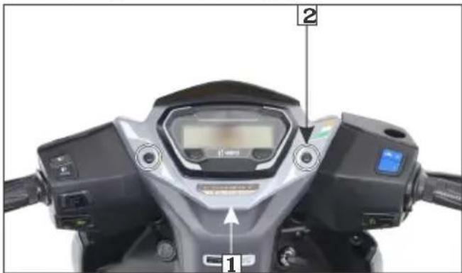 Labeled motor head panel showing front, top, and side views with numbered annotations