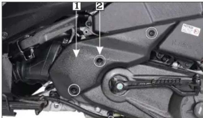 Technical diagram of a mechanical assembly with numbered components and directional arrows indicating parts of motion or assembly.