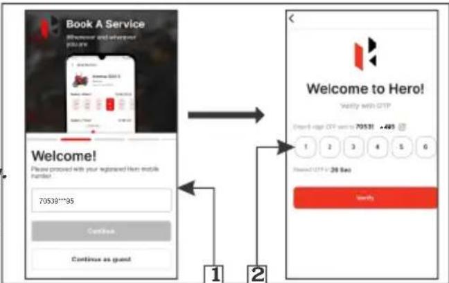 Book A Service Wherever and website you're Welcome to Hero! Please proceed with your registered Her mobile number! 70539***95 Continue Continue as guest 1 2 Welcome to Hero! Verify with OTP Smart gate OTP was 70539 **** 1 2 3 4 5 6 Shared OTP = 28 Bits Verify